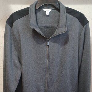 Calvin Klein Full-Zip Fleece Sweater – Black & Gray, Men’s Large